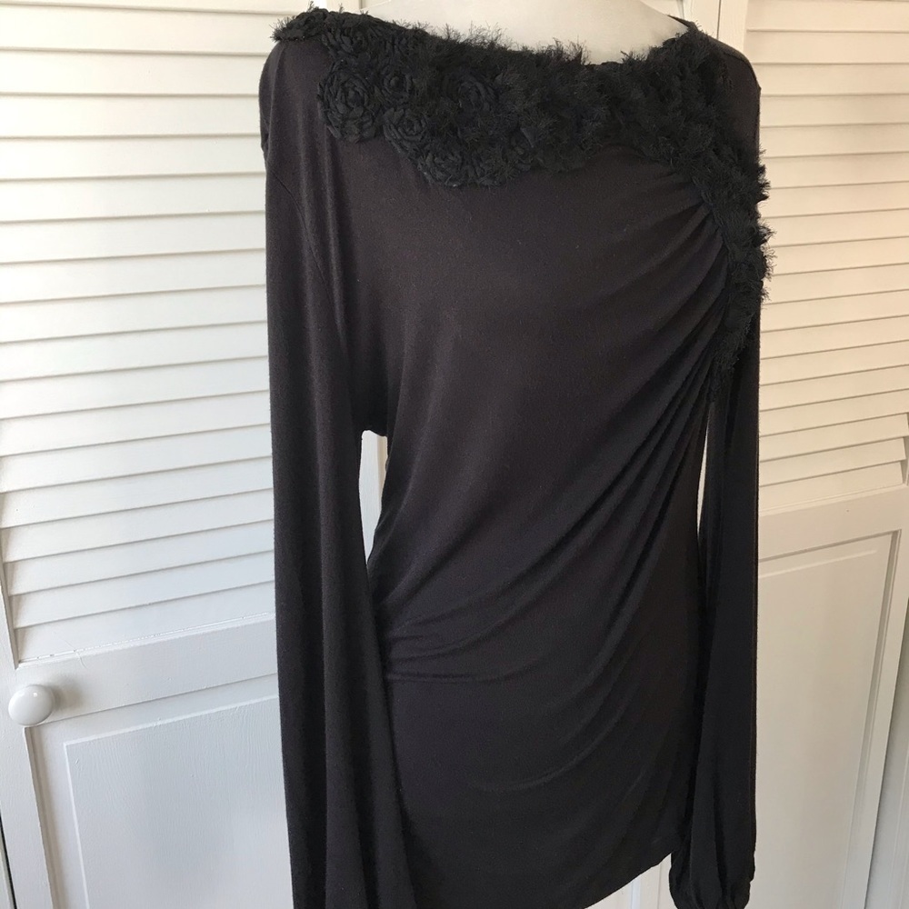 Price firm BUSOU BISOU Black Long Sleeve Ruched Top Size Large - Picture 3 of 6